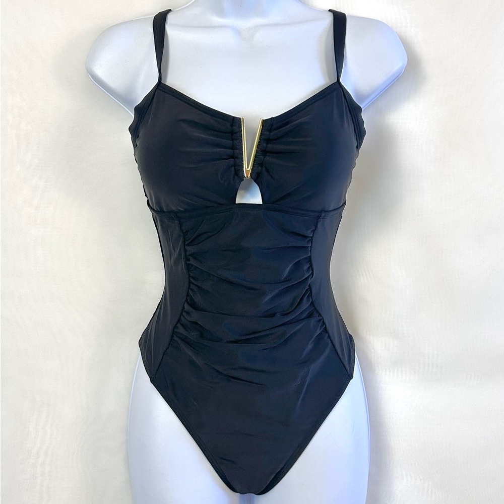 NWT Aimage Black Cheeky Back Womens One Piece Swimsuit / Small - Picture 2 of 12